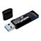 Ein schwarzer USB-Stick mit abgenommener Kappe auf weißem Hintergrund. Der Stick ist mit Text beschriftet, darunter "DATASHUR® BT 128GB".