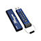 Blauer USB-Stick mit Ziffernfeld und HÃ¼lle. Das Produkt ist von datAshur PRO und hat einen USB 3.0 Anschluss.