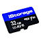 Eine blaue und schwarze Micro-SD-Karte mit Aufdrucken von 'iStorage', '32 GB' und 'V30'.