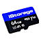 Eine blaue und schwarze Micro-SD-Karte mit der Aufschrift "iStorage 64GB".