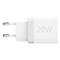 Chargeur blanc avec impression 20W. Prise avec deux pointes argentées.