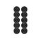 Dix coussinets d'oreille noirs pour casque, disposés en deux rangées verticales sur fond blanc.