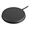 Chargeur sans fil, gris foncé, rond, logo Jabra, bord gris, connexion par câble.