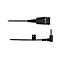 Ein schwarzes Headset-Kabel mit einem rechteckigen Stecker und einem rechtwinkligen Klinkenstecker, das auf weißem Hintergrund abgebildet ist.