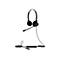 Schwarzes Headset mit Mikrofon, USB-Anschluss und Kabel. Auf weiÃŸem Hintergrund.