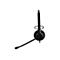 Schwarzes Jabra-Headset, Detailansicht mit Mikrofon, Ohrhörer und Bügel.
