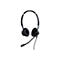Schwarzes Headset mit Mikrofon, Jabra-Logo. Gepolsterte Ohrmuscheln, Bügel über Kopf, Mikrofonarm. Auf weißem Hintergrund.