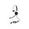 Schwarzes Headset mit Bügel und Mikrofon, Kabel mit Anschluss.