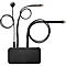 Schwarzes Headset mit Mikrofon und zwei Kabeln mit Steckern.