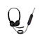 Schwarzes Jabra-Headset mit Bügel und Mikrofon, Kabel mit Bedienelementen.