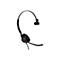 Schwarzes Headset, Jabra-Logo, Mikrofon, roter Knopf, Kabel.
