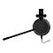 Schwarzes Jabra-Headset, Seitenansicht, mit Mikrofon. Das Headset ist mit Kabel und „Jabra“-Schriftzug versehen.