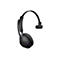 Schwarzes Jabra-Headset, Detailaufnahme, weißer Hintergrund. Der Schriftzug 'Jabra' ist sichtbar.