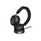 Casque Jabra noir avec station de charge ; la marque est visible.