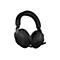 Casque Jabra noir avec microphone. Vue détaillée du casque, texte 'Jabra' sur le bandeau.