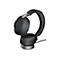 Casque Jabra noir. Les oreillettes, l'arceau et la base sont présentés dans des tons de gris.
