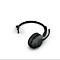 Schwarzes Headset auf weißem Hintergrund. Das Headset hat einen Bügel, einen Kopfhörer und ein Mikrofon.