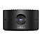 Webcam Jabra noire avec objectif central et logo. Petits trous sur le dessus. La webcam est posée sur une surface blanche.