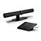 Ein schwarzes Jabra-Videokonferenzsystem mit Soundbar und Touch-Display. Auf dem Display ist ein Menü mit Optionen für Besprechungen zu sehen.