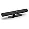 Schwarze Soundbar auf schwarzem Ständer. Auf der Soundbar steht „Jabra“.
