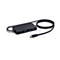 Schwarzer USB-C-Hub mit Kabeln und Anschlüssen wie USB, HDMI und Ethernet.
