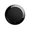 Haut-parleur Jabra rond et noir avec boutons et symbole de microphone. En bas, il est écrit "Jabra".