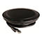 Haut-parleur de confÃ©rence Jabra noir rond avec cÃ¢ble USB. Dessus : grille de haut-parleur ; Ã  cÃ´tÃ©, touches de prise et de fin d'appel.