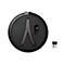 Station de charge Jabra noir rond avec connecteur USB intégré et dongle USB séparé. Support argenté au centre.