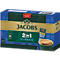 Verpackung von Jacobs 2in1 Classic Kaffeesticks, 10 Portionen, vor blauem Hintergrund.