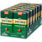 Display van Jacobs Krönung koffiepakketten. Groen en goudkleurige verpakking met de tekst: Jacobs Krönung Signature, 100% Arabica.