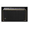 Schwarzer JBL Lautsprecher im Retro-Design mit goldener Umrandung und stoffbezogener Gitterfront.