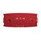 Roter JBL Bluetooth Lautsprecher mit Bedienelementen und Logo. Rundes Design mit Stoffstruktur und seitlichen Knöpfen.