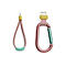 Zwei Ladekabel mit Karabiner und Schlaufe. Rosa-gelbes Kabel, türkisfarbene Elemente.