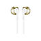 Zwei gold-weiße JBL In-Ear-Kopfhörer vor weißem Hintergrund.