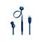 Blaue JBL In-Ear-Kopfhörer mit Kabel und USB-C-Anschluss vor weißem Hintergrund.