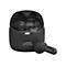 Schwarze JBL In-Ear-Kopfhörer mit Ladestation vor neutralem Hintergrund.