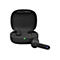 Schwarze JBL Wave Flex In-Ear-Kopfhörer mit offenem Ladecase vor weißem Hintergrund.