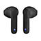 Zwei schwarze JBL-In-Ear-Kopfhörer vor weißem Hintergrund mit leuchtenden blauen LED-Statusanzeigen.