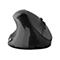 Draufsicht auf eine ergonomische, schwarze Maus mit Seitentasten und Daumenablage auf weißem Hintergrund.