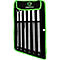 Ensemble de six clés dans une pochette enroulable noire avec bordure vert néon et logo de la marque.