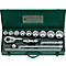 Mallette à outils avec outils : cliquet, rallonge, douilles. Coffret vert.