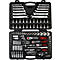 Boîte à outils avec différents outils. Clés, clés et clés à douille. Le tout dans un étui noir.