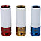 Trois douilles de différentes couleurs de KS TOOLS. Rouge, or et bleu. Imprimé avec logo.
