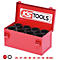 Boîte à outils rouge avec douilles noires. Logo "KS TOOLS" sur le couvercle. Tailles énumérées ci-dessous.