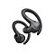Schwarze In-Ear-Sportkopfhörer mit Ohrbügeln vor weißem Hintergrund.