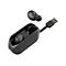 Schwarze JLab In-Ear-Kopfhörer mit Ladecase und integriertem USB-Stecker vor weißem Hintergrund.