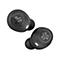 Zwei schwarze, kabellose In-Ear-Kopfhörer mit JLab-Logo auf einer weißen Oberfläche.