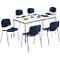 Juego económico de sillas apilables Elyeko, revestimiento azul, dimensiones del asiento A 460 x P 450 x A 440 mm, 6 piezas + mesa de reuniones, gris claro, A 1600 x P 800 mm