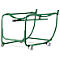 Groene vatroller met handvat en wielen. Een metalen frame ontworpen om vaten te vervoeren.