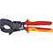 Kabelsnijder van Knipex. Rood-gele handvatten, zwarte snijkop. Opschrift: Knipex, 1000 V.